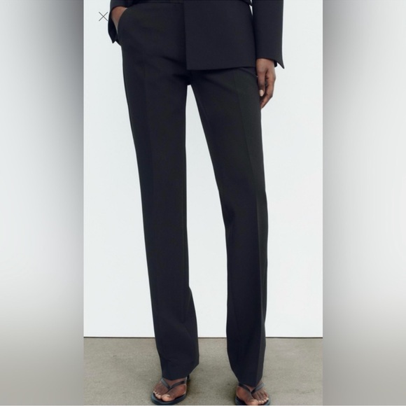 CONTRASTING SATIN EFFECT WAIST DETAIL PANTSBLACK 0/2290/507/800 - Picture 4 of 5